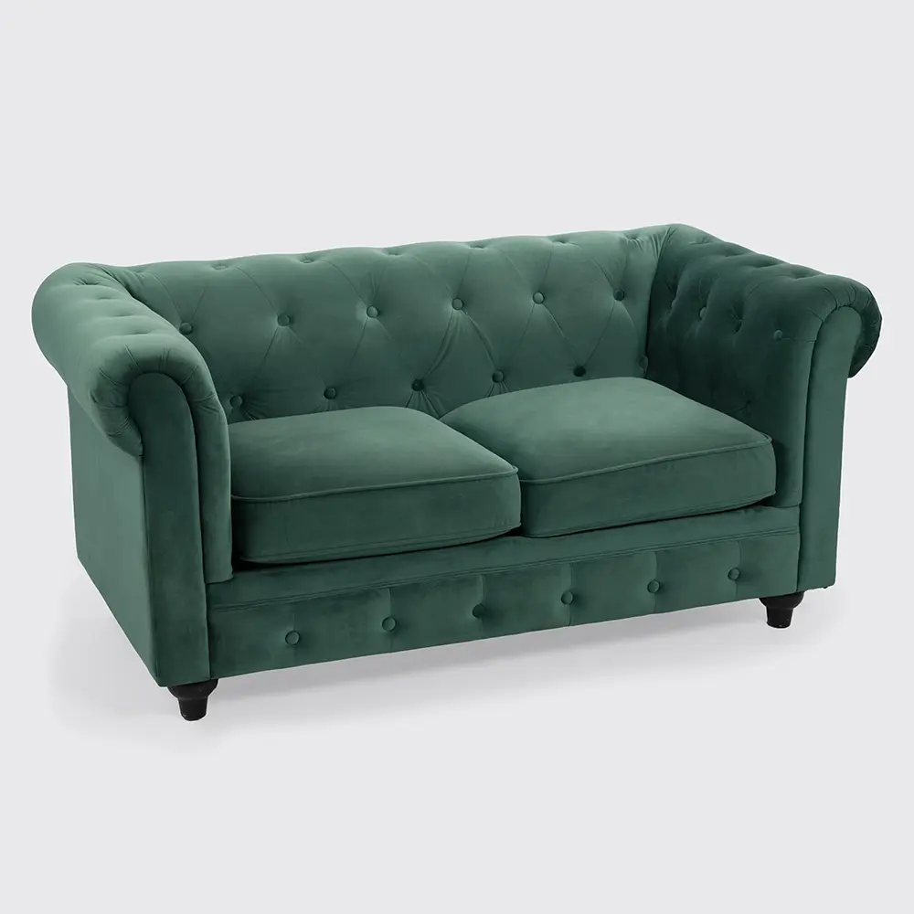 Sofá Chesterfield de 2 plazas en Terciopelo verde